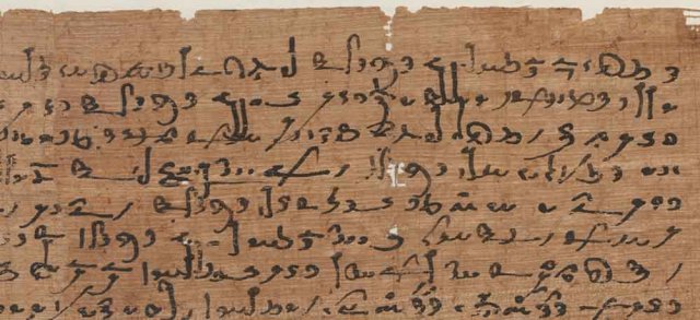 Détail du papyrus Vienne D 4852, un accord pour la fonction de scribe des prêtres pour l'an 15 de Domitien (95/6 de n.è.).