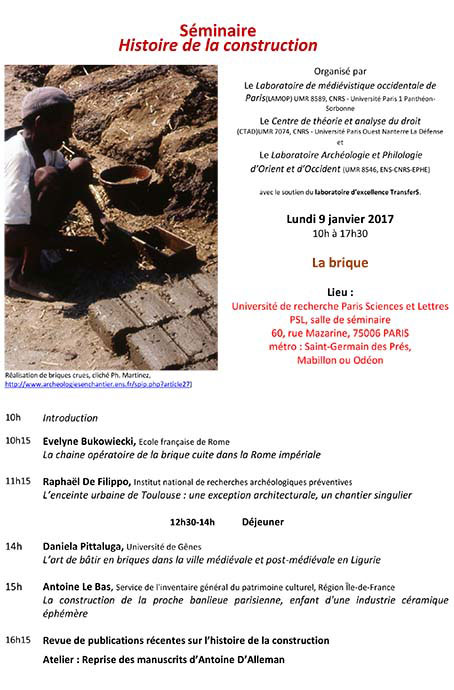 Séminaire Histoire de la construction 9 janvier 2016