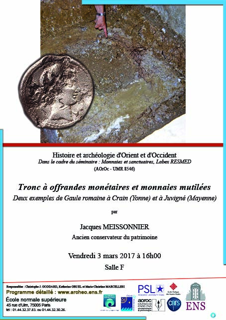 Séminaire Monnaies et sanctuaires, labEx RESMED vendredi 3 mars 2017