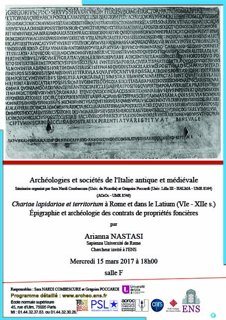 Séminaire Arianna Nastasi mercredi 15 mars 2017