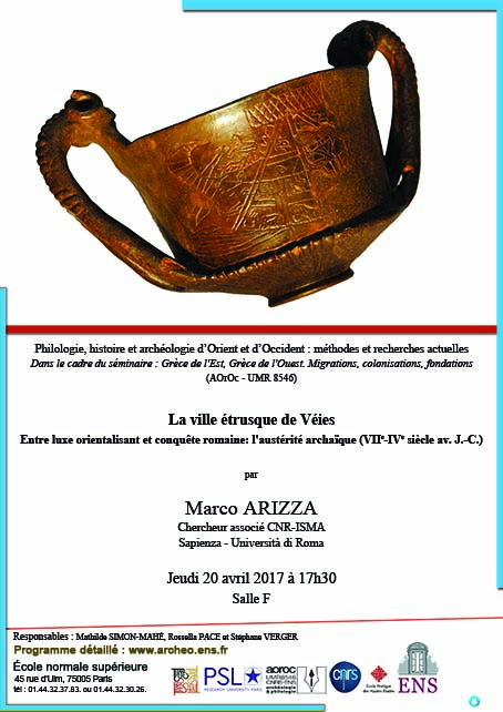 Séminaire Marco Arizza jeudi 20 avril 2017