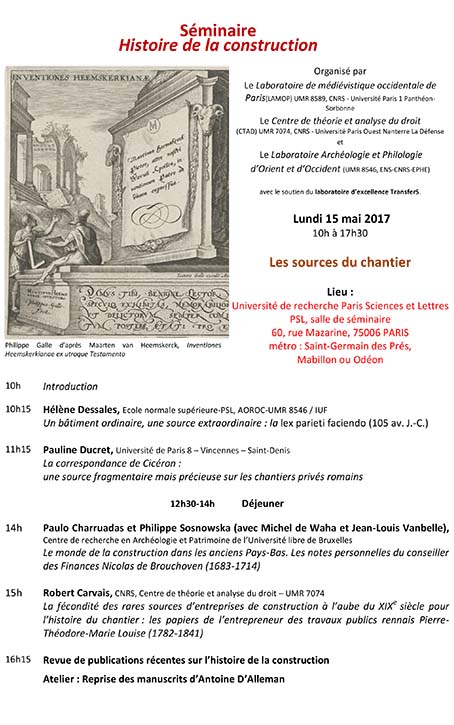 Programme du séminaire Histoire de la construction lundi 15 mai 2017