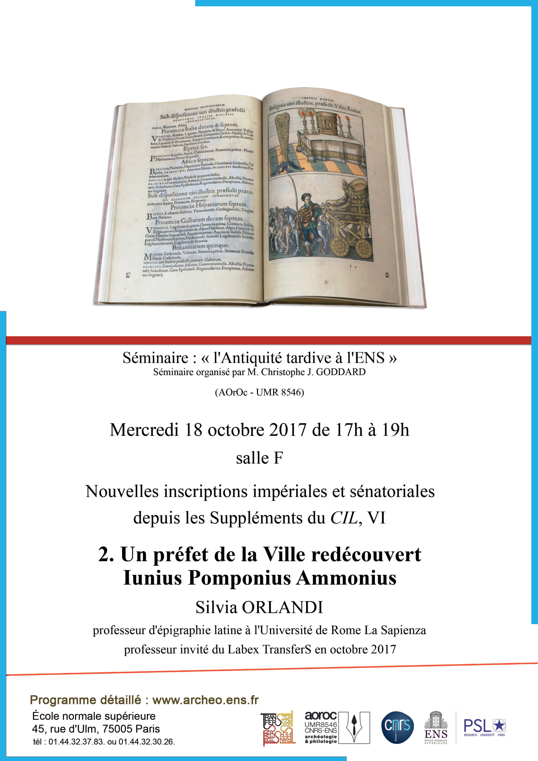 Séminaire Epigraphie de l'Antiquité tardive mercredi 18 octobre 2017