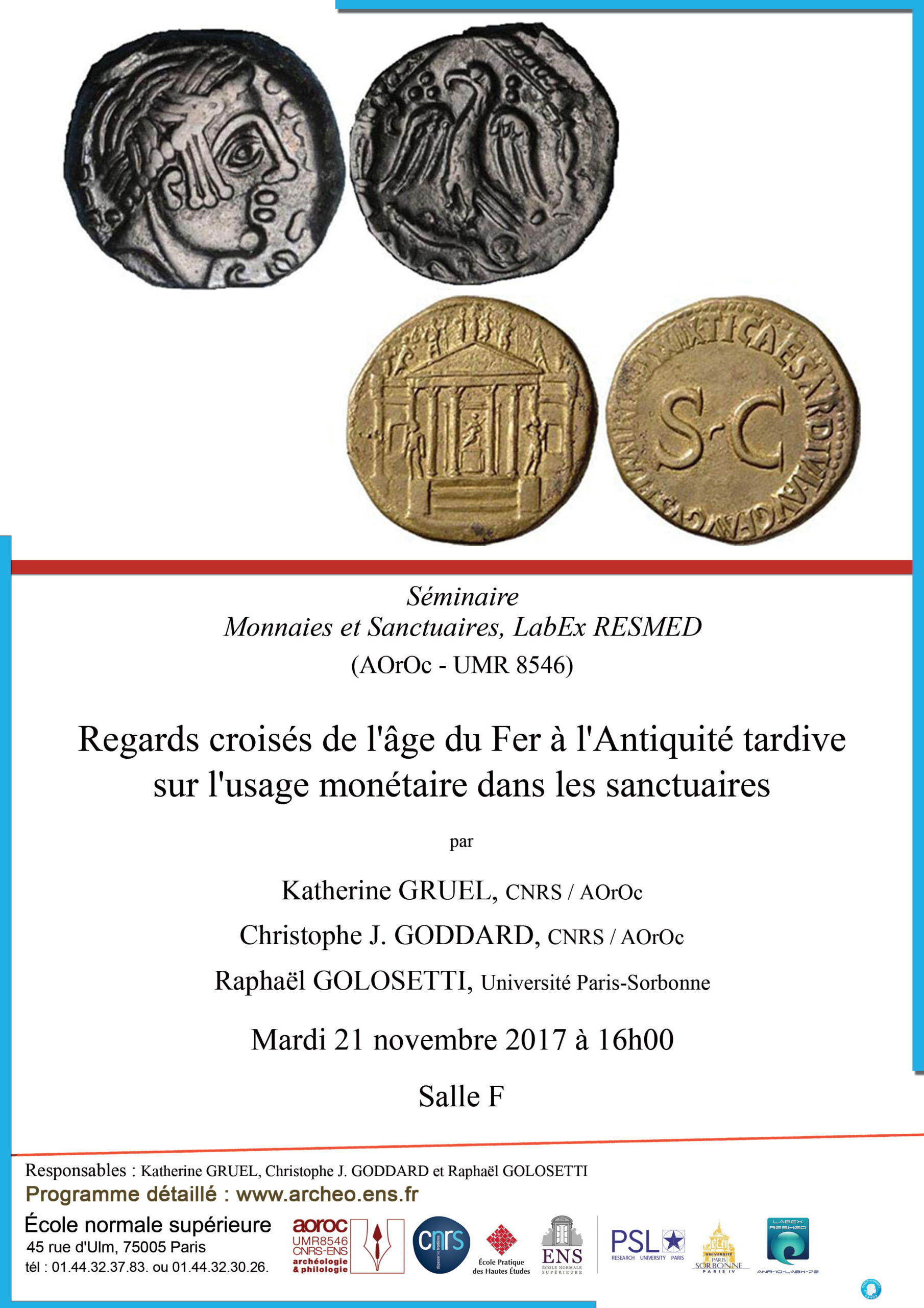 Séminaire Monnaies et Sanctuaires mardi 21 novembre 2017