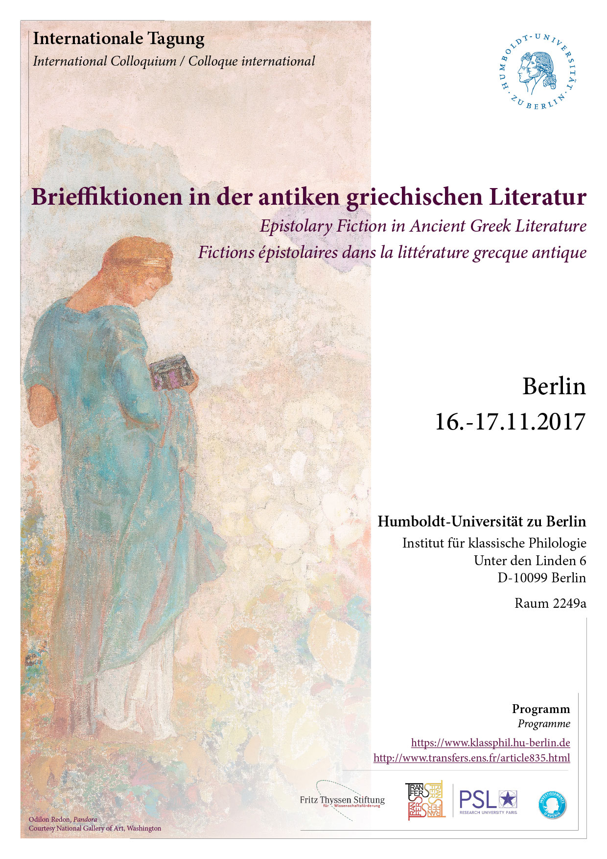 Colloque Fictions épistolaires dans la littérature grecque antique 16-17-11-2017