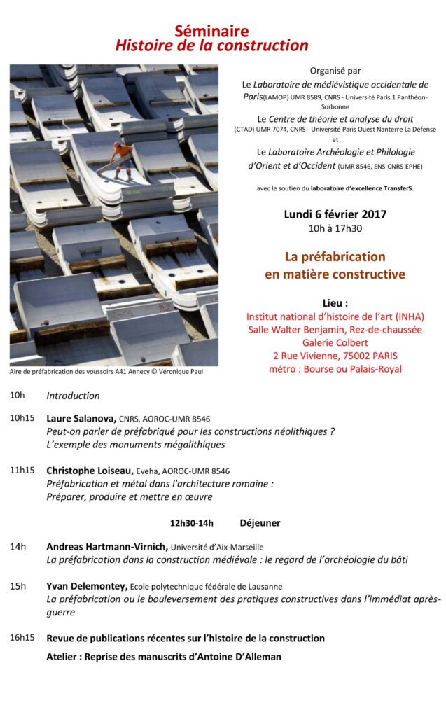 Programme séminaire Histoire de la construction 6 février 2017