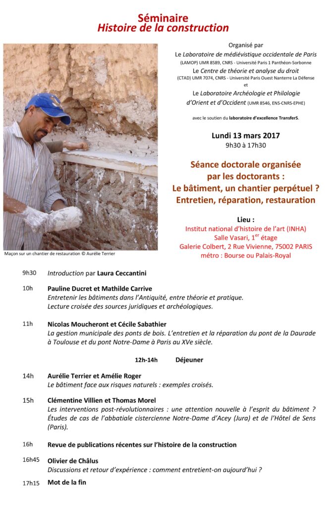 Programme séminaire Histoire de la construction 13 mars 2017