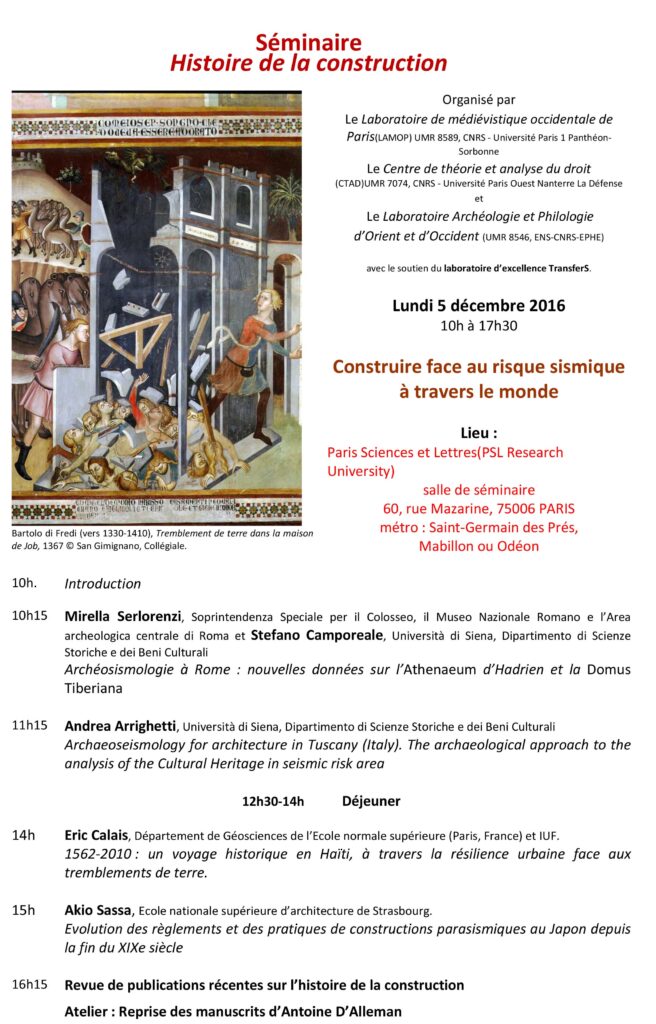Programme séminaire Histoire de la construction 5 décembre 2016
