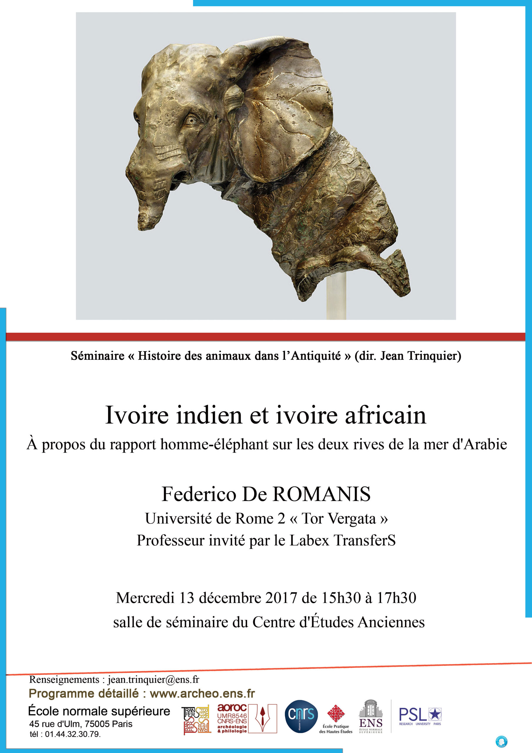 Séminaire Histoire des animaux dans l'Antiquité Mercredi 13 décembre 2017