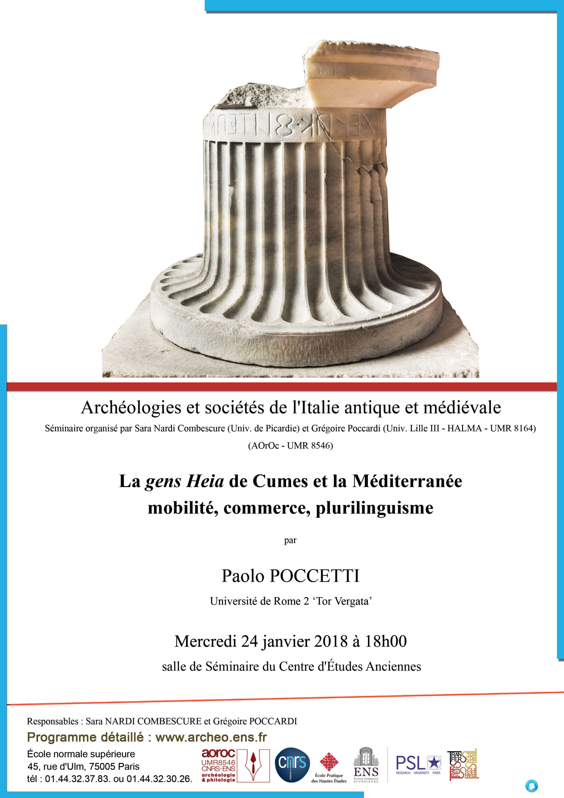 Séminaire 'Archéologies et sociétés de l'Italie antique et médiévale' mercredi 24 janvier 2018