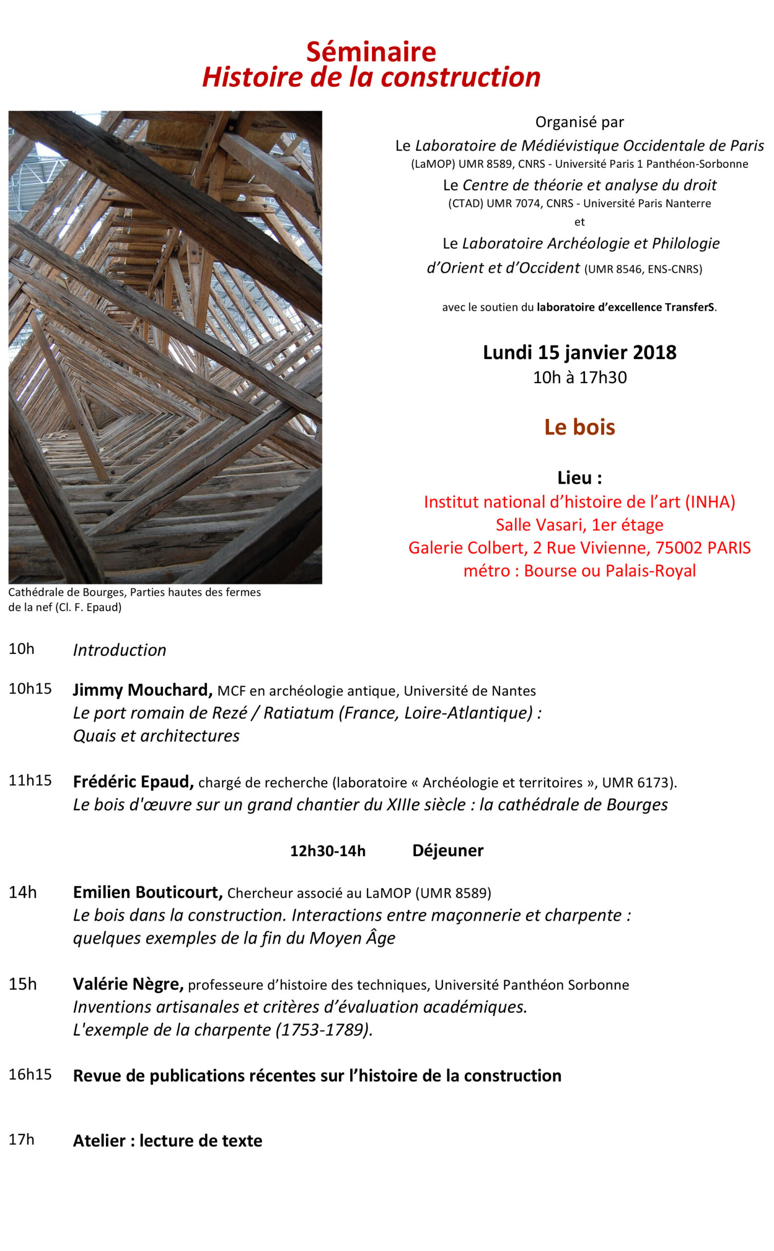 Séminaire Histoire de la construction lundi 15 janvier 2018
