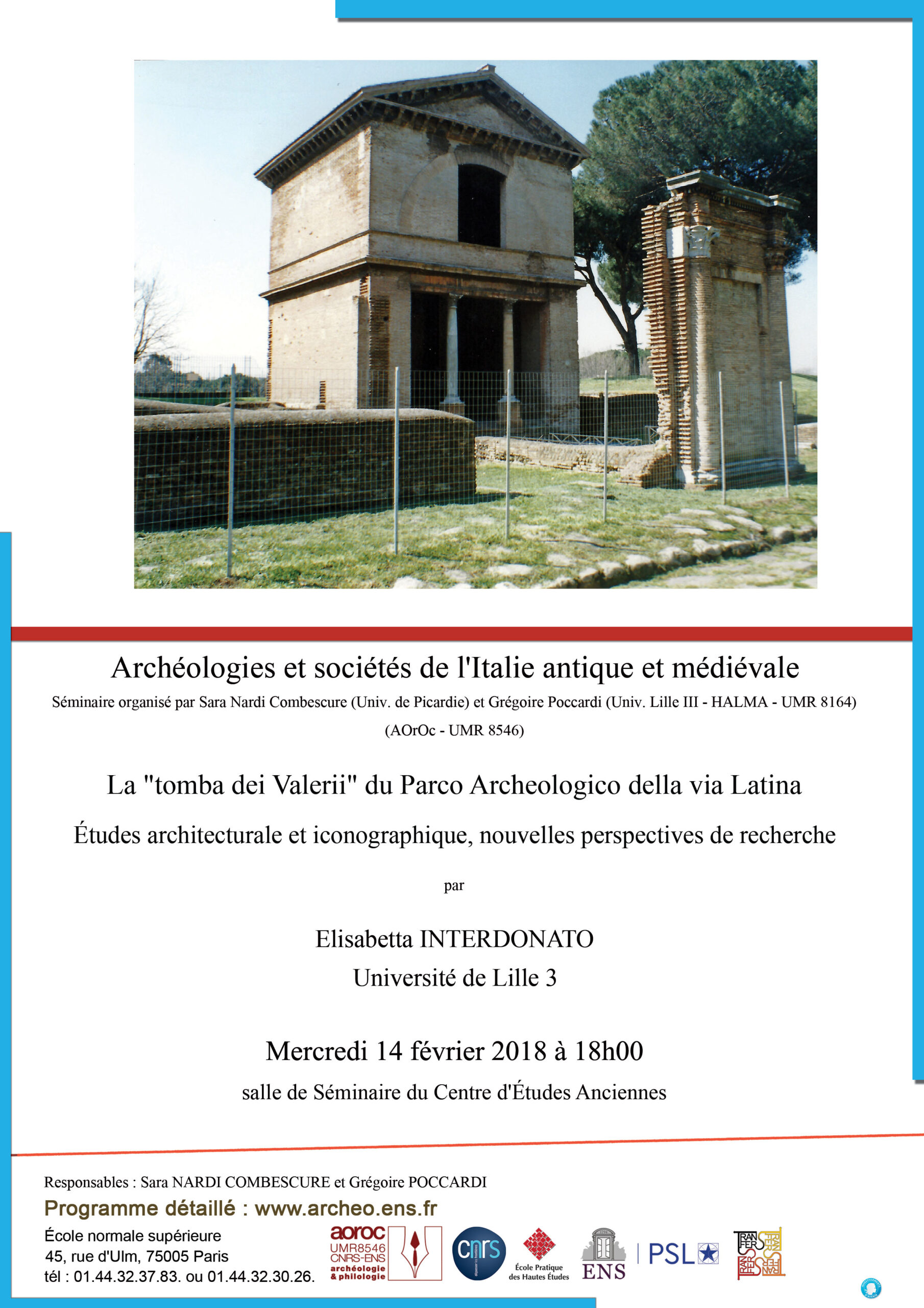 Séminaire 'Archéologies et sociétés de l'Italie antique et médiévale' mercredi 14 février 2018