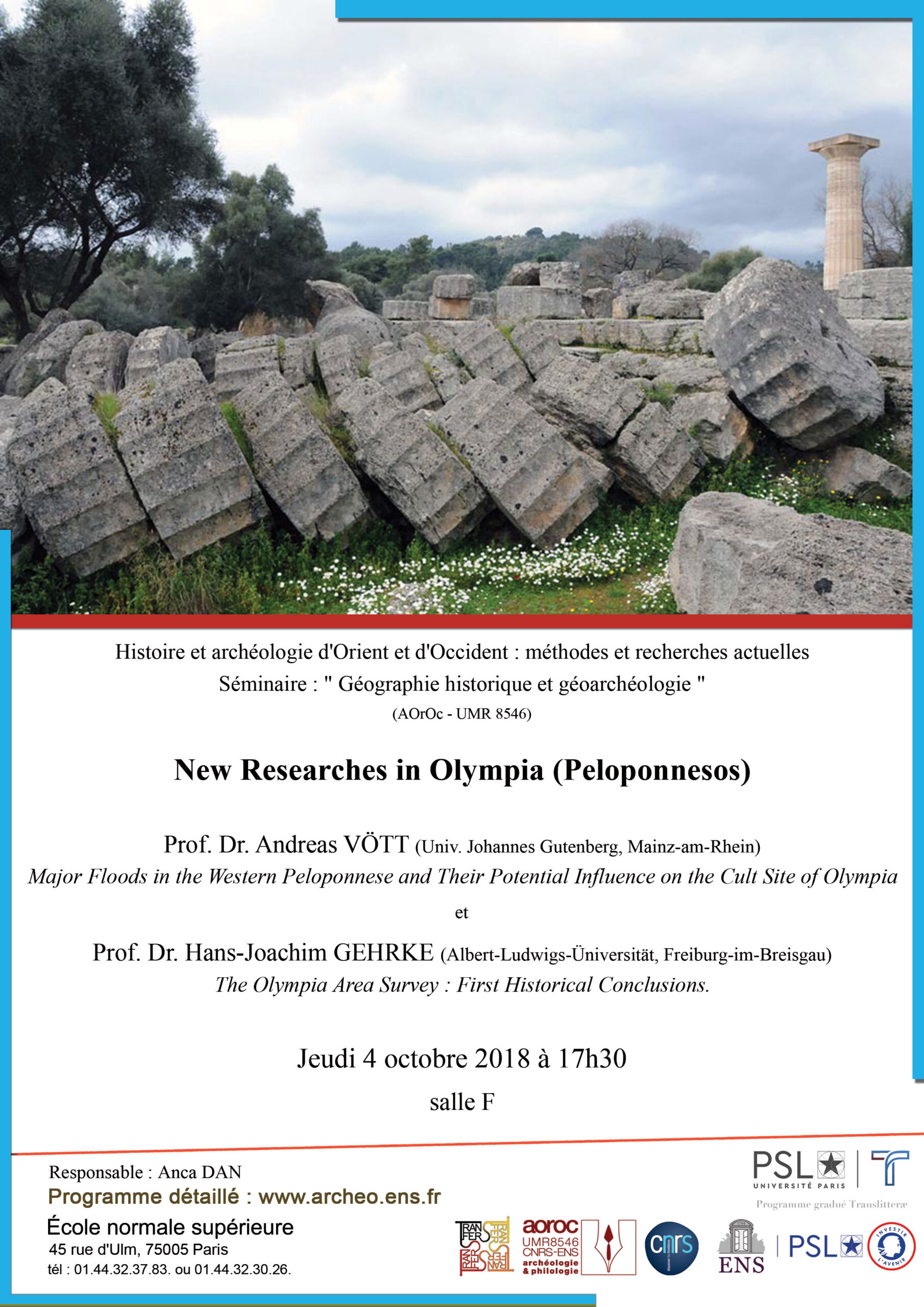 Séminaire Géographie historique et géoarchéologie jeudi 4 octobre 2018