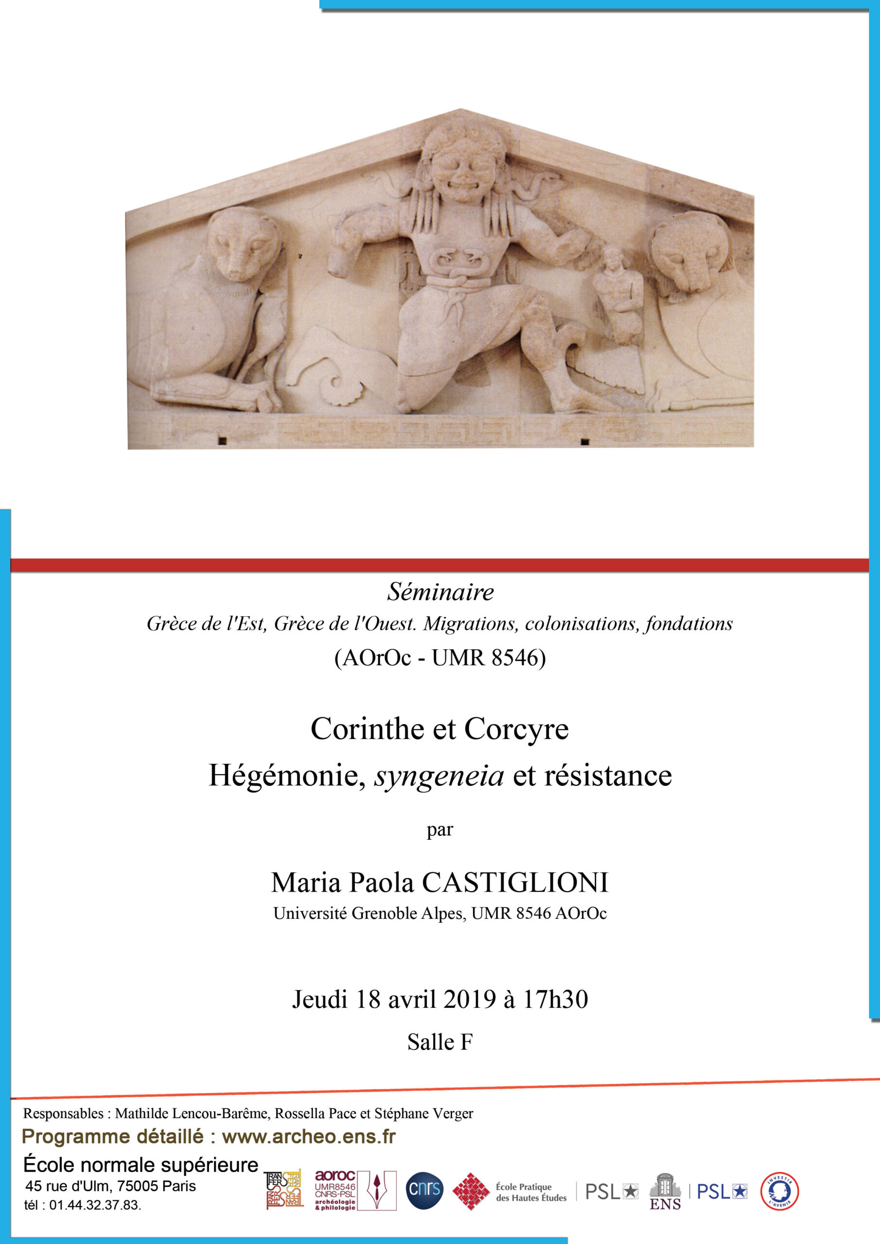 Séminaire Grèce de l'Est-Grèce de l'Ouest jeudi 18 avril 2019
