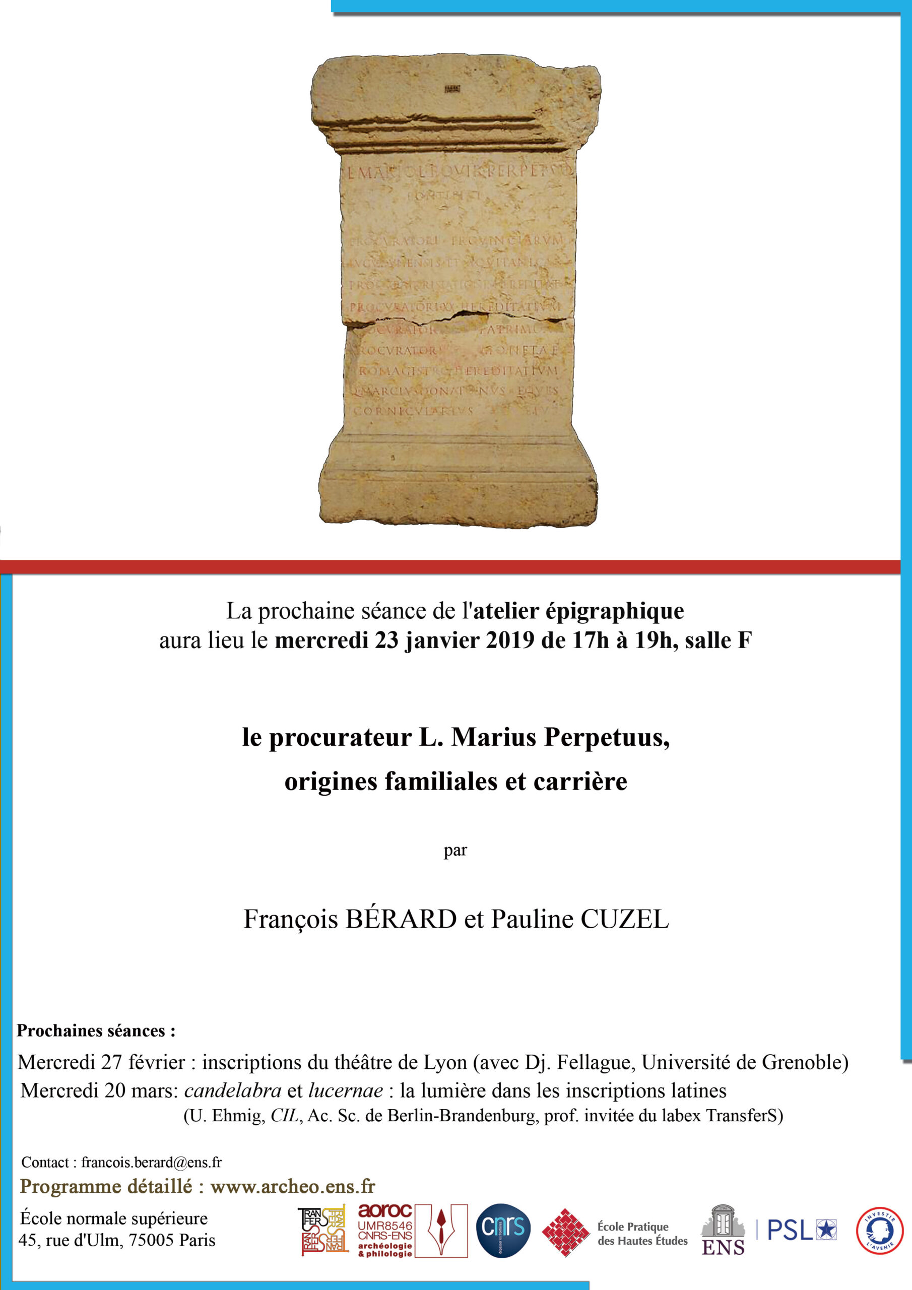 Atelier épigraphique mercredi 23 janvier 2019