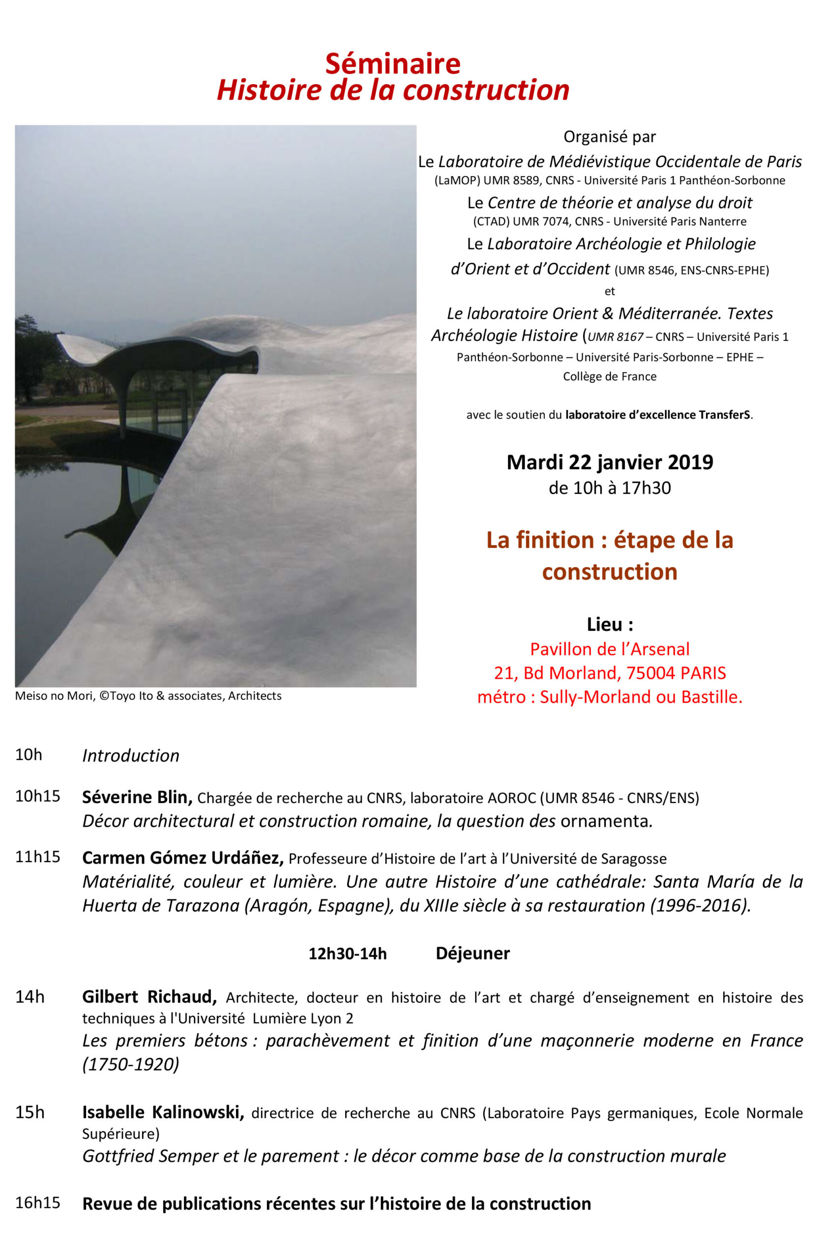 Séminaire histoire de la construction mercredi 22 janvier 2019